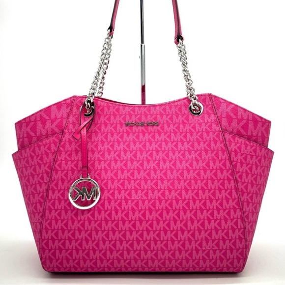 Michael Kors Large Jet Set Travel Chain Shoulder Bag Dragonfruit - Picture 1 of 10